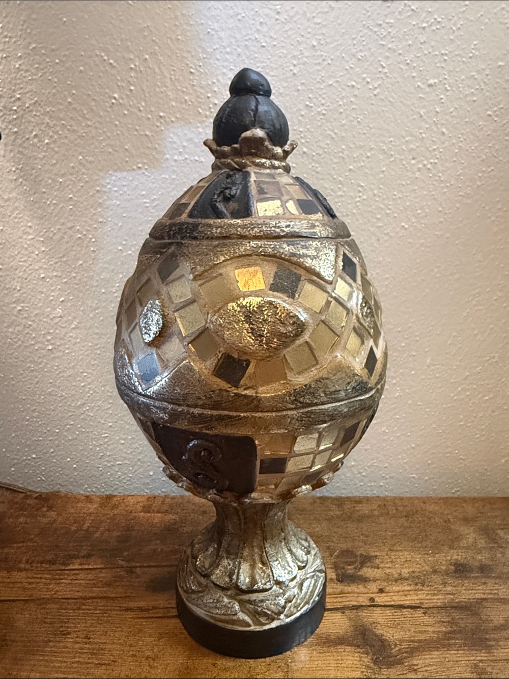 Sterling Industries Atlanta GA Gold Mosaic  Egg on Pedestal Home Decor